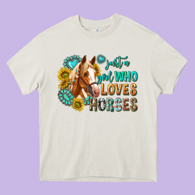 Western Just A Girl Who Loves Horses Heavy Core Tee Designed By Texasbilliewilder