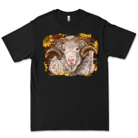Black merino ram with sunflowers Premium Tee - BarkalooDesign