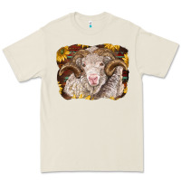 Bone merino ram with sunflowers Premium Tee - BarkalooDesign