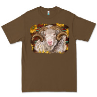 Cacao merino ram with sunflowers Premium Tee - BarkalooDesign