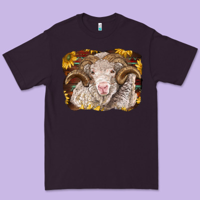 Merino Ram With Sunflowers Premium Tee Designed By Barkaloodesign