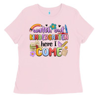 Bubblegum Pink watch out kindergarten here i come Ladies Tee - MaliasSmallBusiness