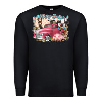 Black Happy Easter truck with Easter farm animals Premium Sweatshirt - LillyAllenDesigns