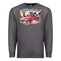 Charcoal Heather Happy Easter truck with Easter farm animals Premium Sweatshirt - LillyAllenDesigns