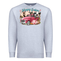 Heather Grey Happy Easter truck with Easter farm animals Premium Sweatshirt - LillyAllenDesigns