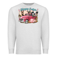 Oatmeal Heather Happy Easter truck with Easter farm animals Premium Sweatshirt - LillyAllenDesigns