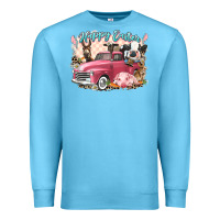 Ocean Blue Happy Easter truck with Easter farm animals Premium Sweatshirt - LillyAllenDesigns