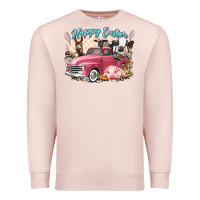 Pale Pink Happy Easter truck with Easter farm animals Premium Sweatshirt - LillyAllenDesigns