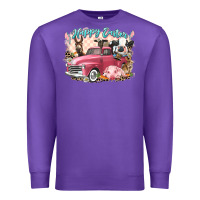 Purple Happy Easter truck with Easter farm animals Premium Sweatshirt - LillyAllenDesigns