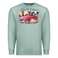 Seafoam Happy Easter truck with Easter farm animals Premium Sweatshirt - LillyAllenDesigns
