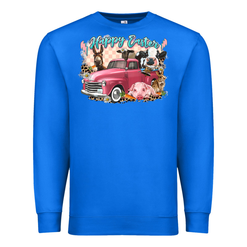 Happy Easter Truck With Easter Farm Animals Premium Sweatshirt by LillyAllenDesigns | Teevron