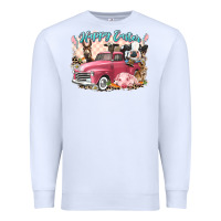 White Happy Easter truck with Easter farm animals Premium Sweatshirt - LillyAllenDesigns