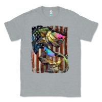 Heather Grey American Flag With Bass Fish Classic Tee - LillyAllenDesigns