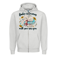 Dove Grey reading is dreaming with your eyes open Zipper Hoodie - MaliasSmallBusiness