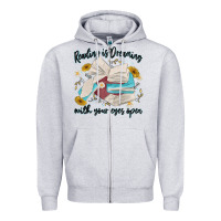 Heather Grey reading is dreaming with your eyes open Zipper Hoodie - MaliasSmallBusiness