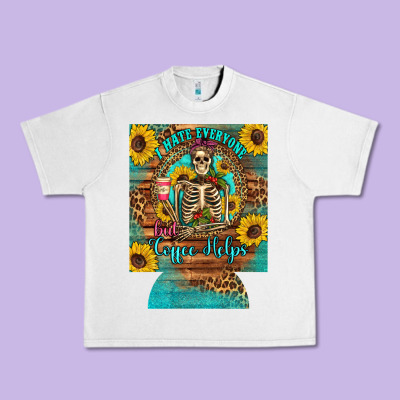 I Hate Everyone But Coffee Helps Western Skeleton Coffee Sunflowers 12 Urban Heavy Tee Designed By Artiststas