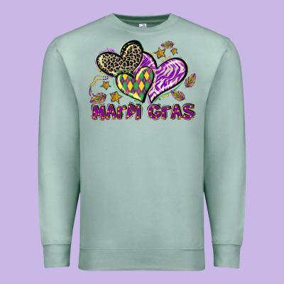 Mardi Gras Heart Premium Sweatshirt Designed By Lillyallendesigns