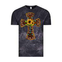 Cloud Black leopard gemstone sunflower cross Vintage Tee - JahusDesignShop