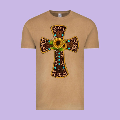Leopard Gemstone Sunflower Cross Vintage Tee Designed By Jahusdesignshop