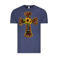 Vintage Denim leopard gemstone sunflower cross Vintage Tee - JahusDesignShop