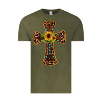 Vintage Olive leopard gemstone sunflower cross Vintage Tee - JahusDesignShop