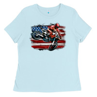Baby Blue dirt bike american flag Ladies Tee - MaliasSmallBusiness