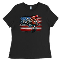 Black dirt bike american flag Ladies Tee - MaliasSmallBusiness