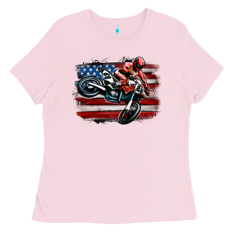 Dirt Bike American Flag Ladies Tee by MaliasSmallBusiness | Teevron