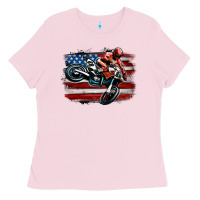 Bubblegum Pink dirt bike american flag Ladies Tee - MaliasSmallBusiness
