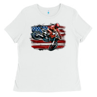 White dirt bike american flag Ladies Tee - MaliasSmallBusiness