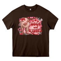 Chocolate Brown Valentines Day Pig Hogs And Kisses Heavy Core Tee - RanaPortraitStore