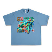 Pebble Blue go with the flow floral turtle Urban Heavy Tee - Jasminsmagicworld