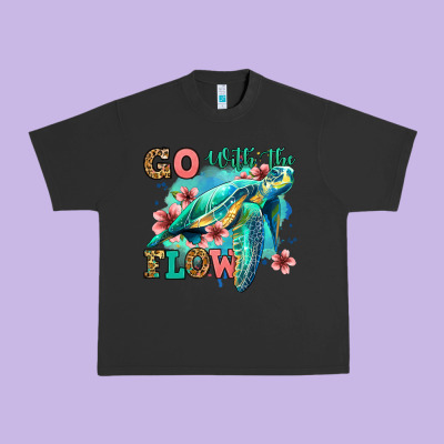 Go With The Flow Floral Turtle Urban Heavy Tee Designed By Jasminsmagicworld