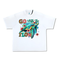 White go with the flow floral turtle Urban Heavy Tee - Jasminsmagicworld
