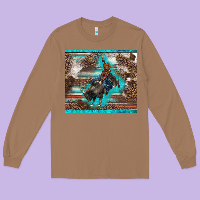 Western Rodeo Bullfighter Serape Leopards Turquoise's Gliterrs Long Sleeve Tee Designed By Barkaloodesign