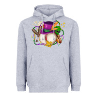 Heather Grey mardi gras baseball Heavyweight Hoodie - LillyAllenDesigns