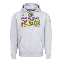 Heather Grey mardi gras mama Zipper Hoodie - MaliasSmallBusiness