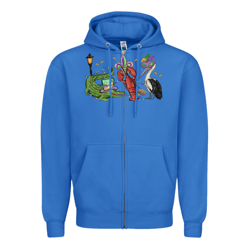 Mardi Gras Alligator Crawfish Pelican Zipper Hoodie by MaliasSmallBusiness | Teevron
