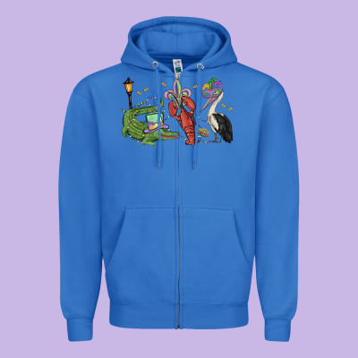 Mardi Gras Alligator Crawfish Pelican Zipper Hoodie Designed By Maliassmallbusiness