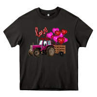 Valentine's Day Pink Tractor With Pin Heart Balloons Heavy Core Tee | Teevron