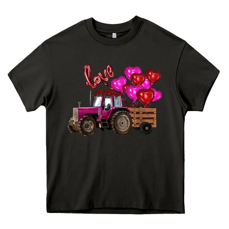 Valentine's Day Pink Tractor With Pin Heart Balloons Heavy Core Tee by RanaPortraitStore | Teevron