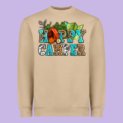 Happy Camper With Trees And Map Heavyweight Sweatshirt Designed By Adodesignshop
