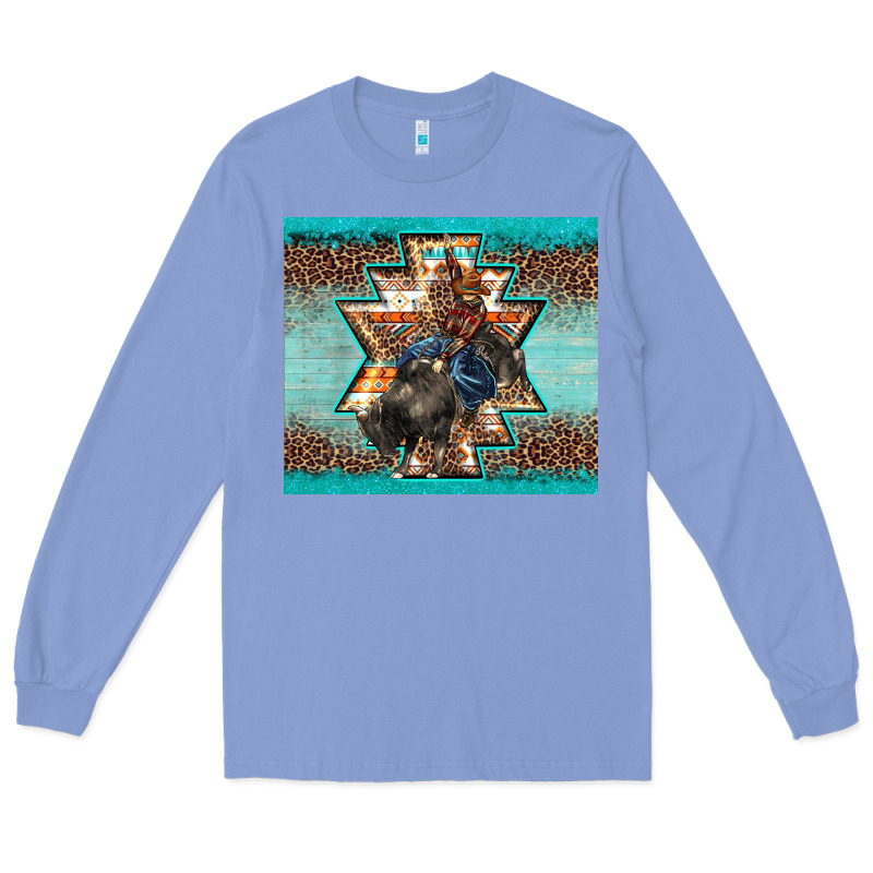 Western Rodeo Bullfighter Aztec Leopard Turquoise Long Sleeve Tee by BarkalooDesign | Teevron