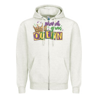 Oatmeal Heather mardi gras queen Zipper Hoodie - MaliasSmallBusiness