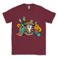 Burgundy wheel bull skull western cowboy Classic Tee - AdoDesignShop