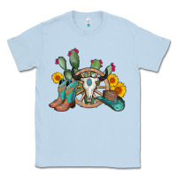 Dusty Blue wheel bull skull western cowboy Classic Tee - AdoDesignShop