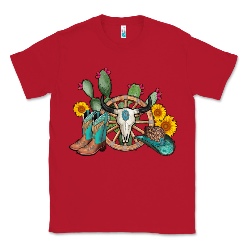 Wheel Bull Skull Western Cowboy Classic Tee by AdoDesignShop | Teevron