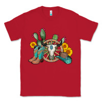 Red wheel bull skull western cowboy Classic Tee - AdoDesignShop