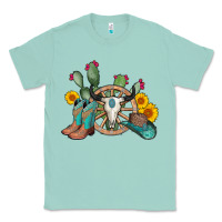 Seafoam wheel bull skull western cowboy Classic Tee - AdoDesignShop