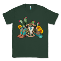 Sports Green wheel bull skull western cowboy Classic Tee - AdoDesignShop